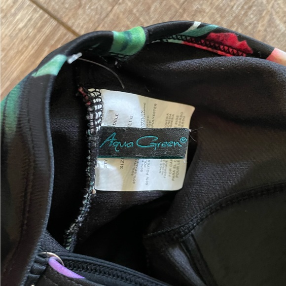 Aqua Green Swimsuit One Piece Women Floral Tie Waist Size Large EUC Clean - Picture 7 of 8